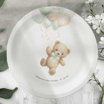 Sage Green Bearly Wait Gender Neutral Shower Paper Plate<br><div class="desc">Get ready for a heartwarming celebration with PixeliaCreations' 'We Can Bearly Wait' themed baby shower paper plates! 🎉 Featuring an adorable watercolor teddy bear, complete with a charming ribbon around its neck and clutching balloons, these plates add a touch of sweetness and whimsy to your special day. Available in four...</div>