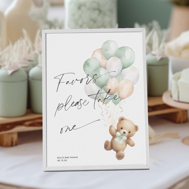 Sage Green Bearly wait Modern Shower Favour sign (Sage Green, Bearly Wait, Gender Neutral Favor sign.)