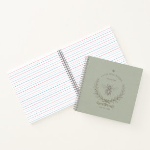 Sage Green Bee Engraving French Country Rustic Notebook