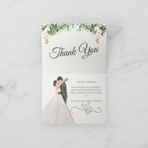 Sage Green & Beige Botanical Floral Wedding Thank  You Card