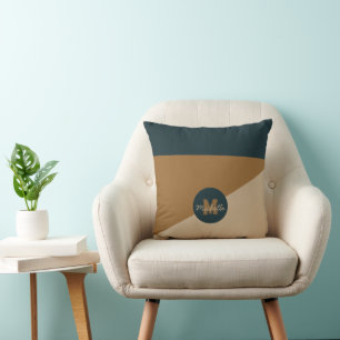 sage Green Beige brown monogramed vintage colour Cushion