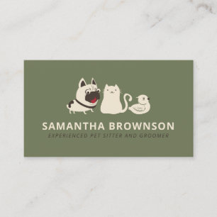 Sage Green Beige Dog Cat Bird Pet Sitter Business Card