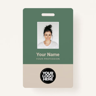 Sage Green Beige Employee Photo Logo Name ID Badge