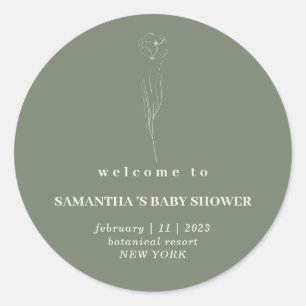 Sage Green Beige Flower Welcome baby shower Classic Round Sticker