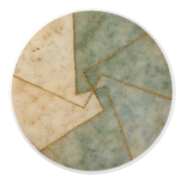 Sage Green Beige Gold Marble Geometric Artistic  Ceramic Knob (Front)