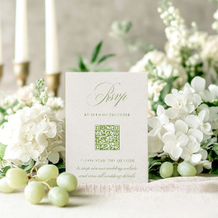 Sage Green & Beige QR Code RSVP Wedding Card