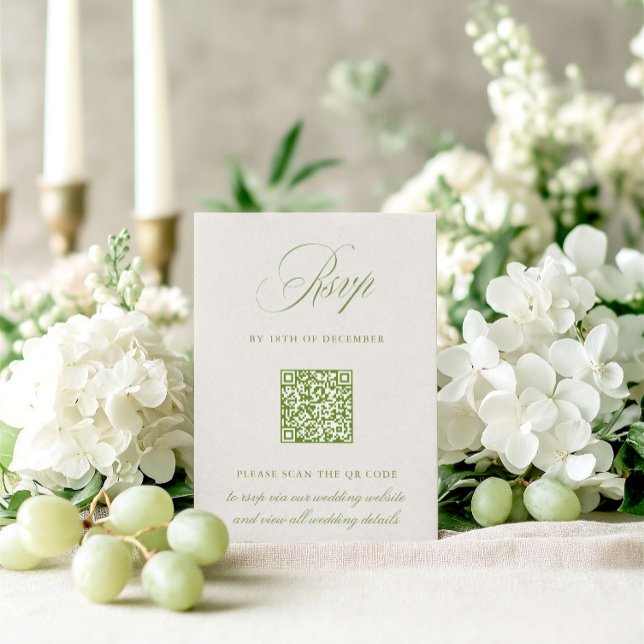 Sage Green & Beige QR Code RSVP Wedding Card (Sage Green & Beige QR Code RSVP Wedding Card)