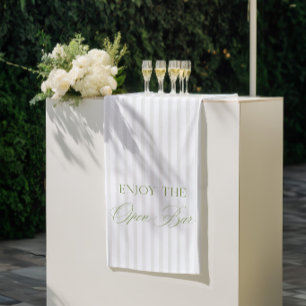 Sage Green & Beige Stripe Wedding Open Bar Banner