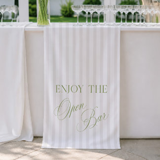 Sage Green & Beige Stripe Wedding Open Bar Banner
