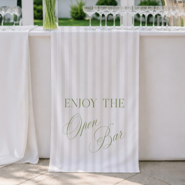 Sage Green & Beige Stripe Wedding Open Bar Banner (Sage Green & Beige Stripe Wedding Open Bar Banner)