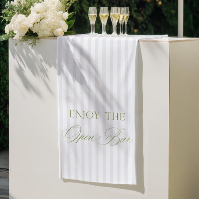 Sage Green & Beige Stripe Wedding Open Bar Banner (Sage Green & Beige Stripe Wedding Open Bar Banner)
