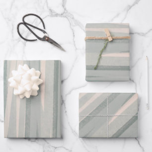 Sage green beige watercolor stripes abstract  wrapping paper sheet