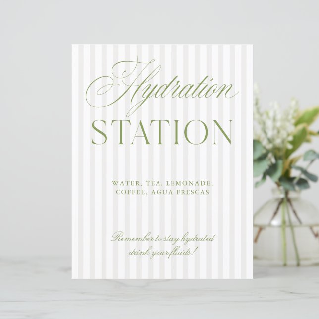 Sage Green & Beige Wedding Hydration Station Sign (Standing Front)