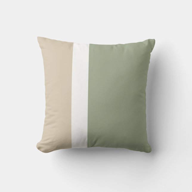 Sage Green Beige White Colour Block Minimalist  Cushion (Front)