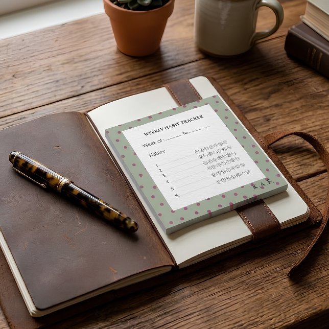 Sage Green & Berry Polka Dot Weekly Habit Tracker Post-it Notes (Creator Uploaded)