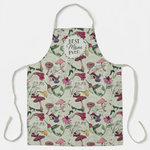 Sage Green Best Mum Ever Flowers & Hummingbird Apron