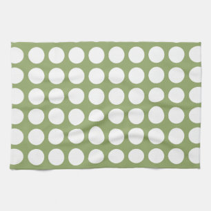 Sage Green & Big White Polka Dots Tea Towel