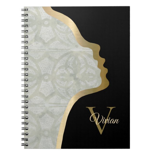 Sage Green Black And Gold Face Notebook (Front)