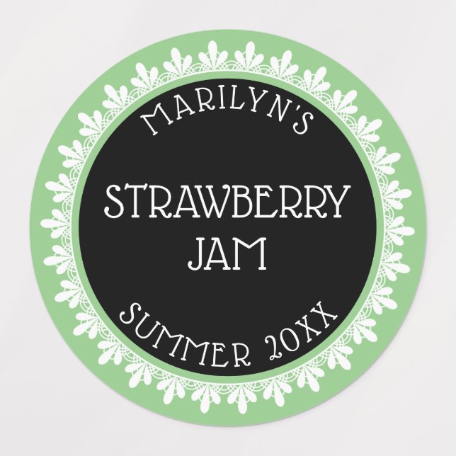Sage Green, Black and White Canning Label Stickers (Design 1)