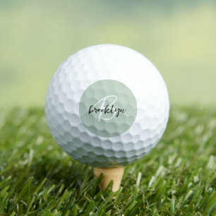 Sage Green Black and White Script Monogram  Golf Balls