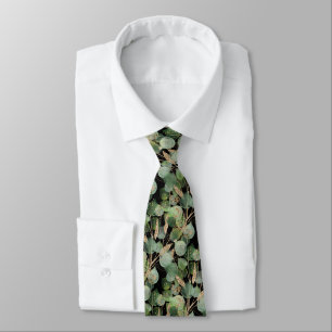 SAGE GREEN BLACK BOTANICAL MENS TIE