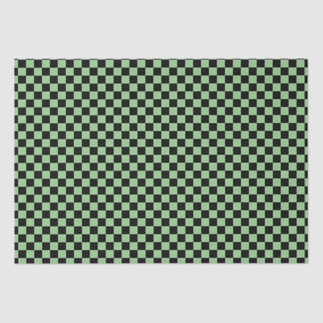 Sage Green Black Chequerboard Camouflage Pattern Tissue Paper (Front)