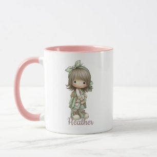 Sage Green Black Cute Cottagecore Girl Personalise Mug