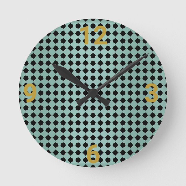 Sage Green Black Geometric Wall Clock (Front)