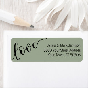 Sage Green Black Love Script Return Address