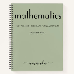 Sage Green Black Personalised Mathematics Notebook