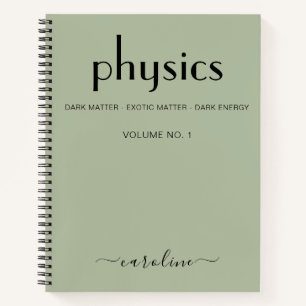 Sage Green Black Personalised Physics Notebook