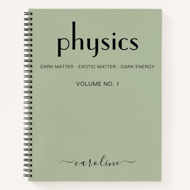 Sage Green Black Personalised Physics Notebook (Front)