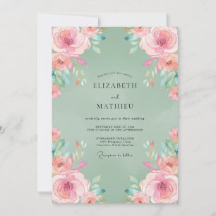 Sage Green Blissful Rose Wedding Invitation