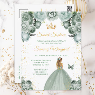 Sage Green Blonde Hair Princess Sweet Sixteen Postcard
