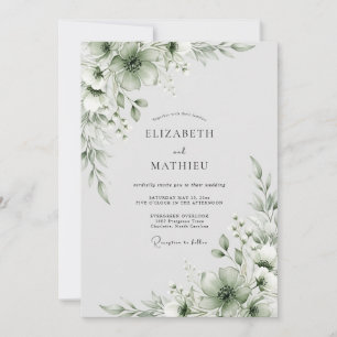 Sage Green Bloom Romance Wedding Invitation