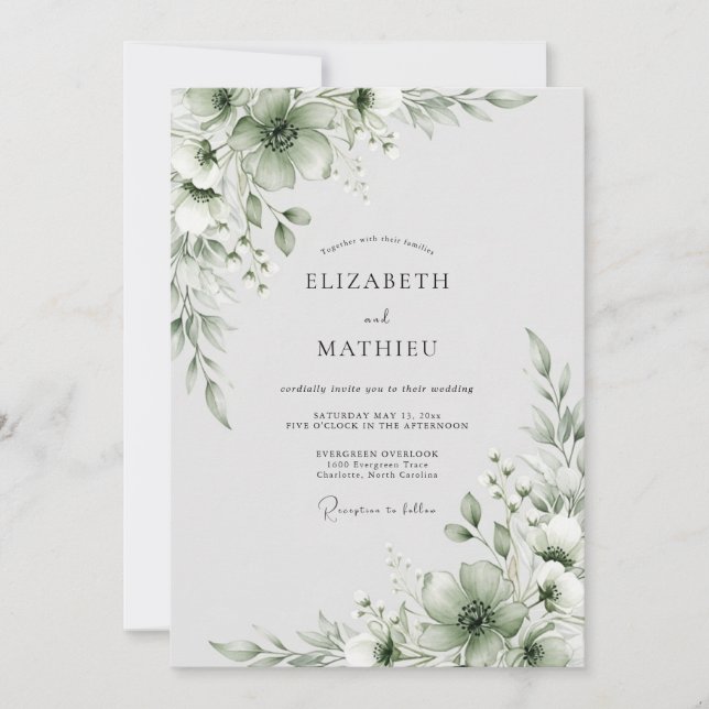 Sage Green Bloom Romance Wedding Invitation (Front)