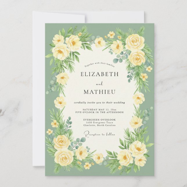Sage Green Bloom Romantic Wedding Invitation (Front)