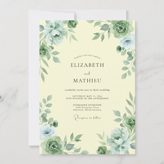 Sage Green Bloom Wedding Invitation (Front)