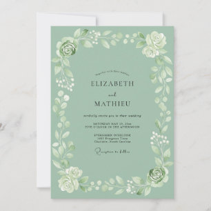 Sage Green Blooming Garland Wedding Invitation