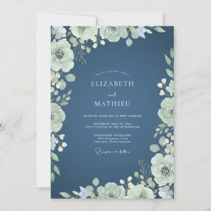 Sage Green Blossom Romance Wedding Invitation