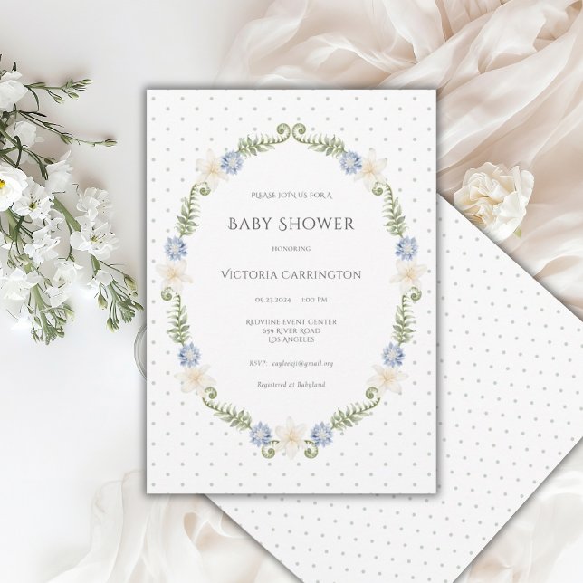 Sage Green Blue Floral Frame Vintage Invitation (Creator Uploaded)