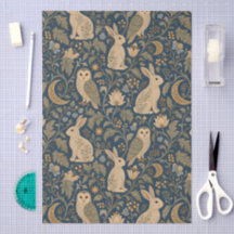 Sage Green & Blue Floral Rabbit & Owl Pattern