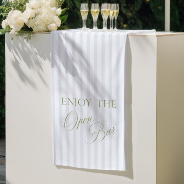 Sage Green & Blue Stripe Wedding Open Bar Banner (Sage Green & Blue Stripe Wedding Open Bar Banner)