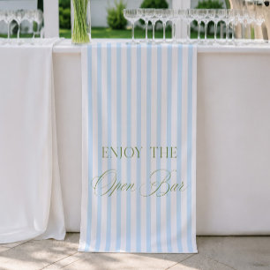 Sage Green & Blue Stripe Wedding Open Bar Banner