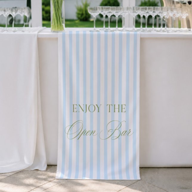 Sage Green & Blue Stripe Wedding Open Bar Banner (Sage Green & Gray Stripe Wedding Open Bar Banner)