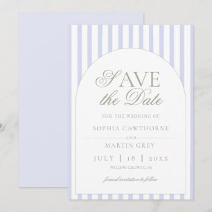 Sage Green & Blue Striped Elegant Classic Save The Date