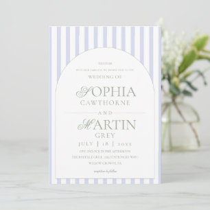 Sage Green & Blue Striped Elegant Classic Wedding Invitation