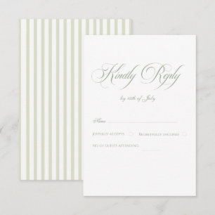 Sage Green & Blue Striped Elegant Classic Wedding  RSVP Card
