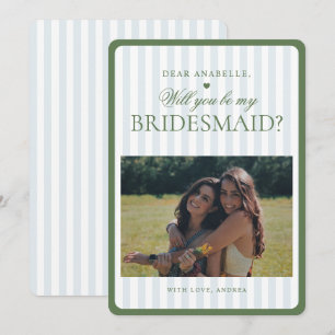 Sage Green & Blue Stripes Bridesmaid Proposal Card