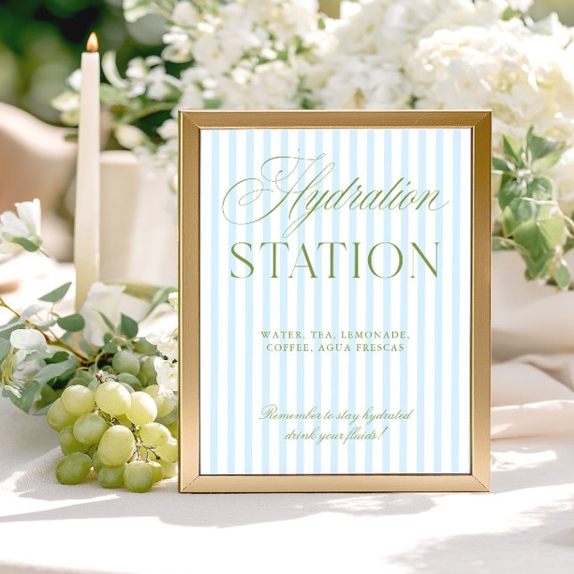 Sage Green & Blue Wedding Hydration Station Sign (Sage Green & Blue Wedding Hydration Station Sign)